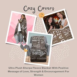 Cozy Covers - Strong Women - Inspirational Words Blanket - Perfect Size 50" x 60" Super Soft Ultra Plush Sherpa Throw for Love, Healing, Positivity and Encouragement (Taupe)