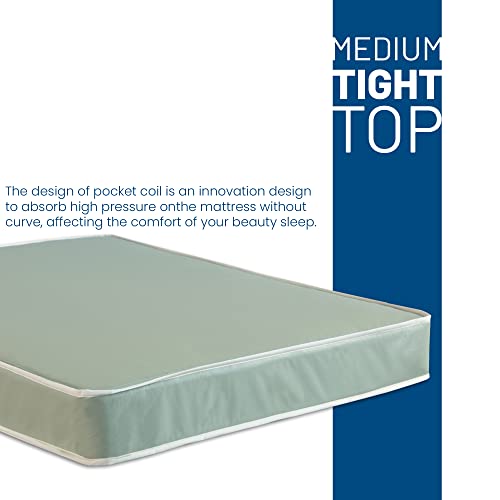 Treaton, Pressure Relieving & Cooling Tight Top Pocket Coil Hybrid Twin Mattress - 8-inch Water Proof Vinyl Medium Firm Mattres, Great for Hospital and Institutional Use, Bed in Box, Green