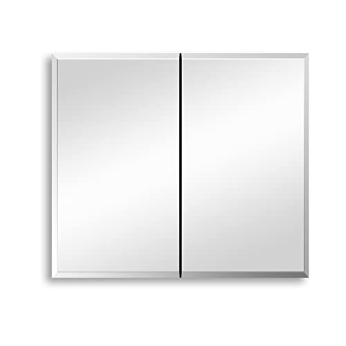 30x26 inch Double Door Medicine Cabinets with Mirror Silver Recessed Aluminum Bathroom Medicine Wall Cabinet 663Silver