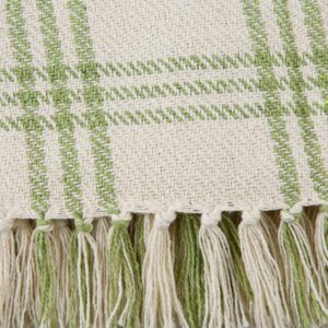 dii modern farmhouse plaid collection cotton fringe throw blanket, 50x60, white/antique green