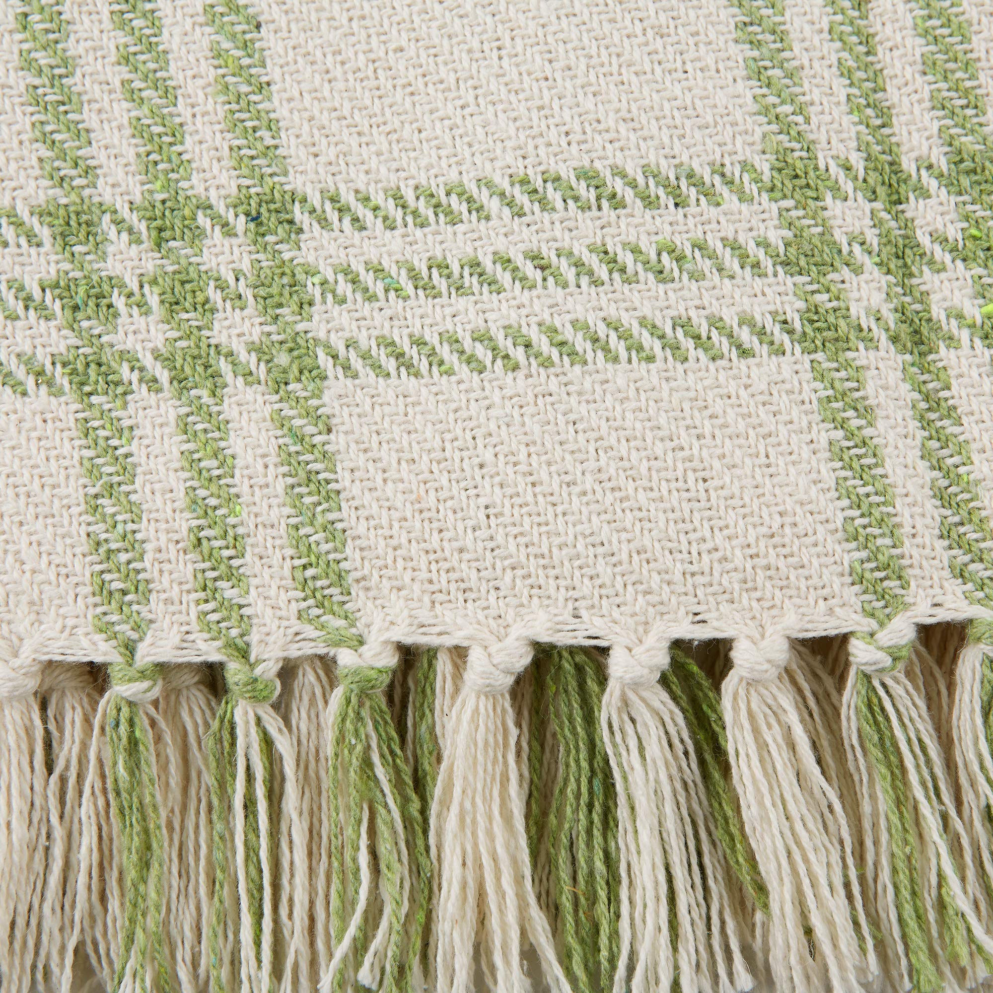 DII Modern Farmhouse Plaid Collection Cotton Fringe Throw Blanket, 50x60, White/Antique Green