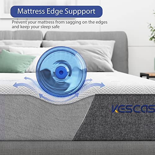 Kescas 12.5 Inch Spring Hybrid Full Mattress -Bamboo Charcoal Cooling Gel Memory Foam, Moisture Wicking Cover, Edge Support - Pocket Innersprings for Motion Isolation - Made in North America