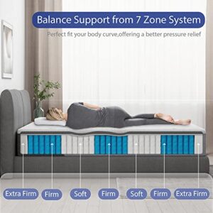 Kescas 12.5 Inch Spring Hybrid Full Mattress -Bamboo Charcoal Cooling Gel Memory Foam, Moisture Wicking Cover, Edge Support - Pocket Innersprings for Motion Isolation - Made in North America