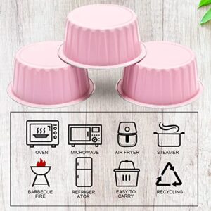 Jumbo Muffin Liners with Lids 50 Pack,Free-Air 5oz Aluminum Foil Cupcake Cups Muffin Tins,Disposable Ramekins Cupcake Baking Pans Cupcake Holders for Custard Mini Pie -Pink