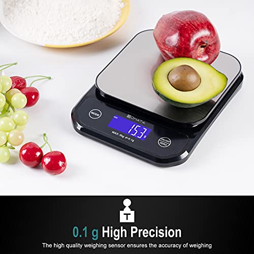 BOMATA Waterproof Food Scale, 0.01oz/0.1g High Precision, 11lb/5kg, Washable, USB Rechargeable, Stainless Steel Weighing Platform, Digital Kitchen Scale for Cooking, Baking, Weight Loss, etc.