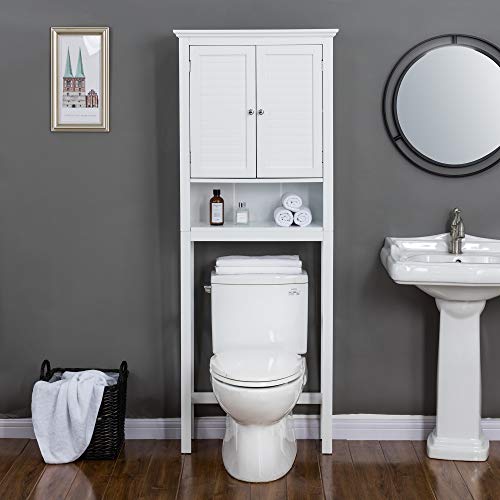Glitzhome Bathroom Over-The-Toilet Space Saver Storage with Shelf and 2-Door Cabinet, 68" H, White