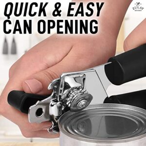 Zulay Kitchen Manual Can Opener - Handheld Can Opener Smooth Edge Cut Stainless Steel Blades - Heavy Duty Can Opener Manual with Comfortable Grip Handle and Large Turn Knob (Black)