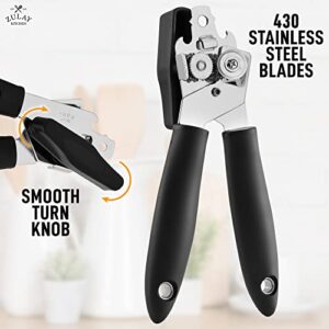 Zulay Kitchen Manual Can Opener - Handheld Can Opener Smooth Edge Cut Stainless Steel Blades - Heavy Duty Can Opener Manual with Comfortable Grip Handle and Large Turn Knob (Black)