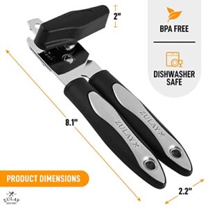 Zulay Kitchen Manual Can Opener - Handheld Can Opener Smooth Edge Cut Stainless Steel Blades - Heavy Duty Can Opener Manual with Comfortable Grip Handle and Large Turn Knob (Black)