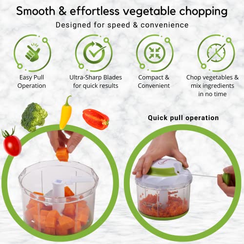 Brieftons QuickPull Manual Food Chopper: Large 4-Cup Powerful Hand Pull Chopper/Mincer/Mixer Blender to Chop Onion, Garlic, Vegetables, Fruits, Herbs for Salsa, Salad, Pesto, Puree, Indian Cooking