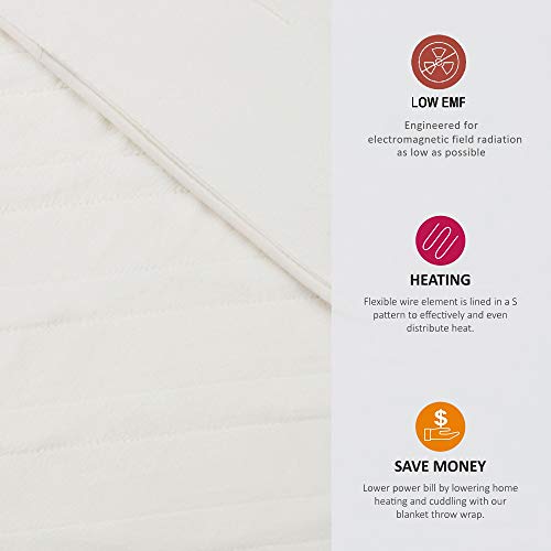 Beautyrest Foot Pocket Soft Microlight Plush Electric Blanket Heated Throw Wrap with Auto Shutoff, 50 x 62 in, Ivory