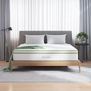 novilla queen mattress, 12 inch gel memory foam hybrid mattress with pocketed coil for pressure relief & motion isolation, medium firm mattress queen in a box, amenity