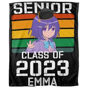 larerh personalized graduation blanket gifts 2023, senior class of 2023 anime custom 60"x80" throw graduation gift for him & her, back to school for women/men, friends, daughter, son