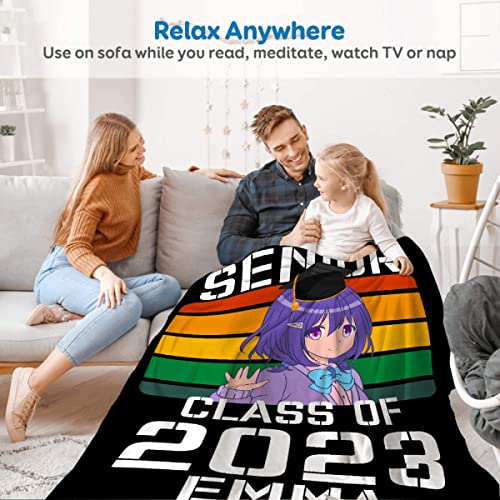 Larerh Personalized Graduation Blanket Gifts 2023, Senior Class of 2023 Anime Custom 60"x80" Throw Graduation Gift for Him & Her, Back to School for Women/Men, Friends, Daughter, Son