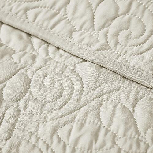 Madison Park Madison Park Luxe Quilted Throw Blanket - Damask Stitching Design, Cotton Filled Spread, Ultra Soft, Cozy Bedding for Living Room Couch, Sofa, Bed, 60x70", Piping Borders Ivory