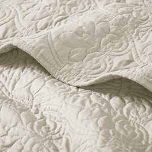 Madison Park Madison Park Luxe Quilted Throw Blanket - Damask Stitching Design, Cotton Filled Spread, Ultra Soft, Cozy Bedding for Living Room Couch, Sofa, Bed, 60x70", Piping Borders Ivory