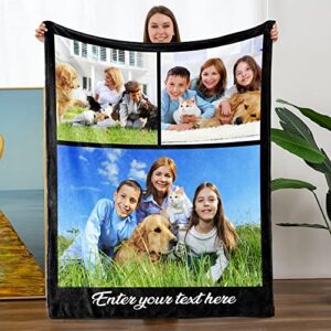mothers day birthday gifts for mom, custom blanket with photo text for mom dad daughter son, personalized blankets with picture soft flannel bed blanket (3 photo, 40"×30")