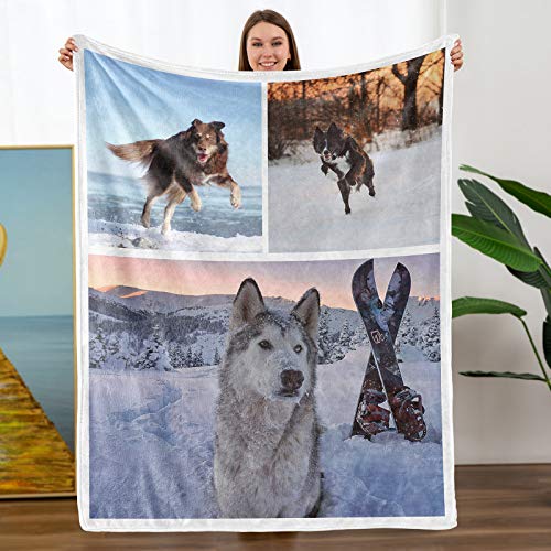 Mothers Day Birthday Gifts for Mom, Custom Blanket with Photo Text for Mom Dad Daughter Son, Personalized Blankets with Picture Soft Flannel Bed Blanket (3 Photo, 40"×30")