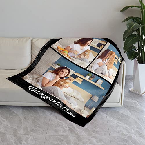 Mothers Day Birthday Gifts for Mom, Custom Blanket with Photo Text for Mom Dad Daughter Son, Personalized Blankets with Picture Soft Flannel Bed Blanket (3 Photo, 40"×30")