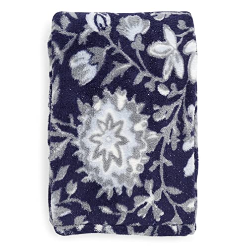 Vera Bradley Women's Fleece Plush Shimmer Throw Blanket, Frosted Lace Navy, 80 X 50