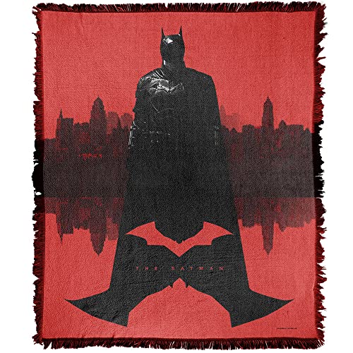 LOGOVISION The Batman (2022) Blanket, 50"x60" The Batman Gotham Mirrored Woven Tapestry Cotton Blend Fringed Throw