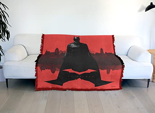 LOGOVISION The Batman (2022) Blanket, 50"x60" The Batman Gotham Mirrored Woven Tapestry Cotton Blend Fringed Throw