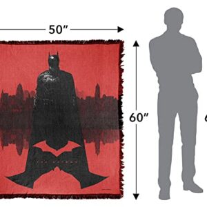 LOGOVISION The Batman (2022) Blanket, 50"x60" The Batman Gotham Mirrored Woven Tapestry Cotton Blend Fringed Throw