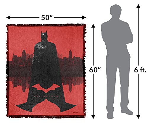 LOGOVISION The Batman (2022) Blanket, 50"x60" The Batman Gotham Mirrored Woven Tapestry Cotton Blend Fringed Throw