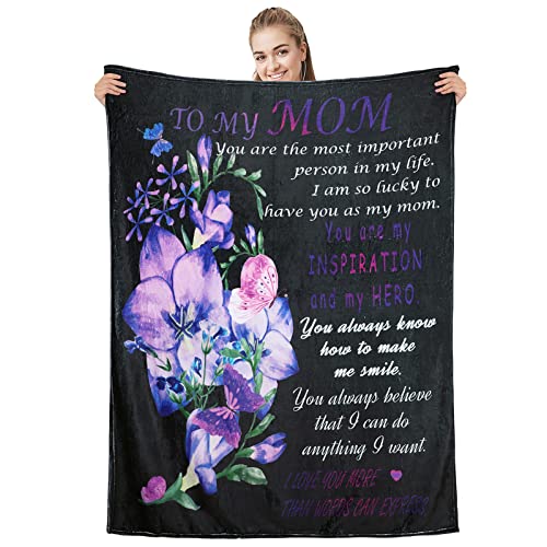 Gifts for Mom Mother's Day Blanket Gifts for Mom Throw Blankets Super Soft Warm Gifts from Daughter Son 01 Purple Flower M