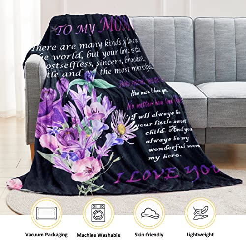 Gifts for Mom Mother's Day Blanket Gifts for Mom Throw Blankets Super Soft Warm Gifts from Daughter Son 01 Purple Flower M