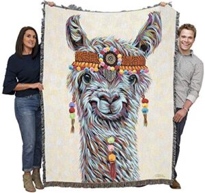 pure country weavers hippie llama blanket by carolee vitaletti - cute funny gift tapestry throw woven from cotton - made in the usa (72x54)