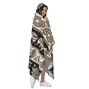 Ethnic Elephant Paisley Flannel Wearable Blanket Hoodie-Plush Warm Blanket Fleece Blankets For Bed Couch Hooded Blanket For Kids Adults Travel Throw Blankets Gift