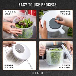 BINO | Salad Spinner - 2.6 Qt | Small Manual Lettuce Spinner with Built-in Draining System | Salad Spinner, Colander, and Water Pitcher in One | Fruit & Vegetable Basket Colander | Kitchen Gadgets