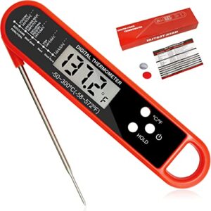 gr smith - digital meat thermometer - fast & precise food thermometer with magnet - foldable probe - grill & cooking - outdoor camping & kitchen accessories - water resistant - red