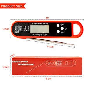 GR Smith - Digital Meat Thermometer - Fast & Precise Food Thermometer with Magnet - Foldable Probe - Grill & Cooking - Outdoor Camping & Kitchen Accessories - Water Resistant - Red