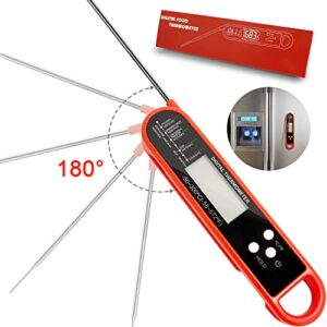GR Smith - Digital Meat Thermometer - Fast & Precise Food Thermometer with Magnet - Foldable Probe - Grill & Cooking - Outdoor Camping & Kitchen Accessories - Water Resistant - Red