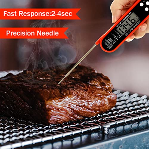 GR Smith - Digital Meat Thermometer - Fast & Precise Food Thermometer with Magnet - Foldable Probe - Grill & Cooking - Outdoor Camping & Kitchen Accessories - Water Resistant - Red