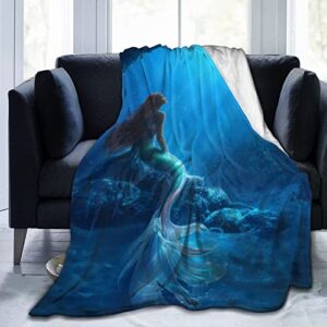 mermaid movie throw blanket for kids & adults, all seasons flannel fleece blanket soft plush blankets for couch sofa bed camping travel 50"x40"