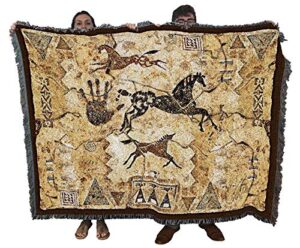 pure country weavers tlalocs tribe blanket by cecilia henle - southwest cave rock art - gift tapestry throw woven from cotton - made in the usa (72x54)