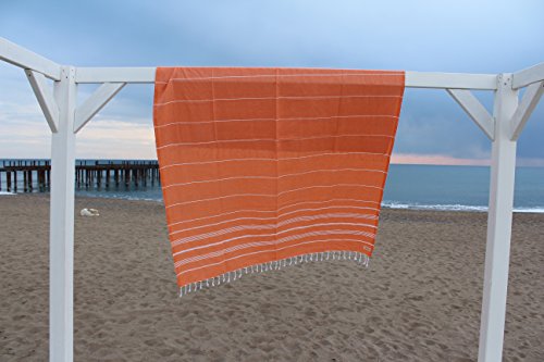 Bersuse 100% Cotton - Anatolia XL Throw Blanket Turkish Towel - 61 x 82 Inches, Orange