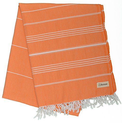 Bersuse 100% Cotton - Anatolia XL Throw Blanket Turkish Towel - 61 x 82 Inches, Orange