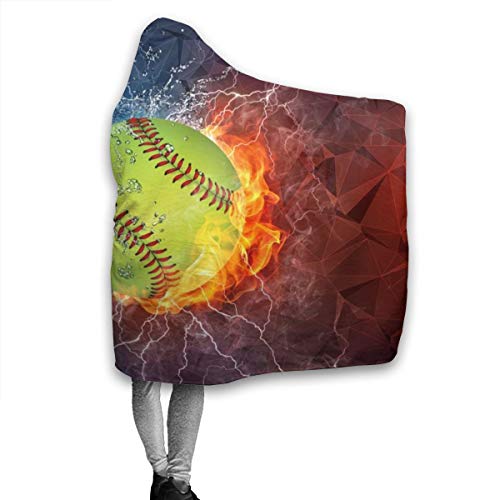 Softball On Fire and Water Hoodie Blanket Wearable Throw Blankets for Couch Blanket Hooded for Baby Kids Men Women