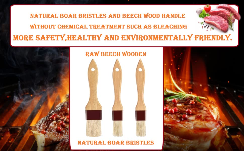 Basting Brush-Pastry Brush,Oil Brush for Cooking,Boar Bristles BBQ Brushes for Grill,Beech Wooden Handle Food Brush for Baking/Spreading Marinade/Sauce/Butter/Egg/Kitchen Baster Brushes(1.5 1 inch)