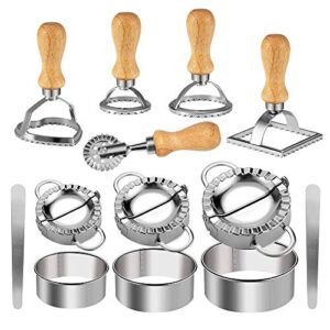 [13 pieces upgraded] 6 pieces ravioli maker cutter stamp set with wooden handle four shapes and 7 pieces stainless steel dumplings maker three sizes–for ravioli, pasta, dumplings, lasagna, pierogi