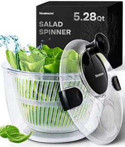 neatness large salad spinner with drain, bowl, and colander - quick and easy multi-use lettuce spinner, vegetable dryer, fruit washer, pasta and fries spinner - 5.28 qt