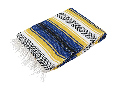 Leos Imports (TM Handmade Classic Mexican Blankets 72"x49" (Blue & Gold)