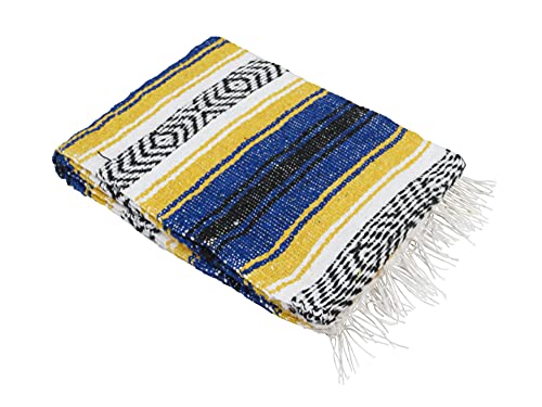 Leos Imports (TM Handmade Classic Mexican Blankets 72"x49" (Blue & Gold)