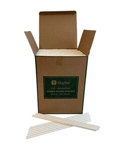 kingseal white paper disposable drinking straws, unwrapped, jumbo size, 7.75" length, biodegradable, earth friendly, bulk pack - 1 box of 600 straws (600 count)