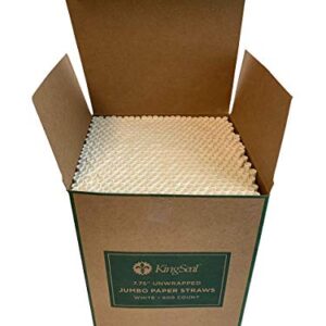 Kingseal WHITE Paper Disposable Drinking Straws, Unwrapped, Jumbo Size, 7.75" Length, Biodegradable, Earth Friendly, Bulk Pack - 1 Box of 600 Straws (600 Count)