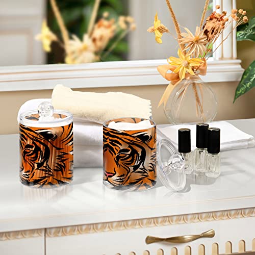 Kigai 2PCS Tiger Pattern Qtip Holder Dispenser with Lids - 14 oz Bathroom Storage Organizer Set, Clear Apothecary Jars Food Storage Containers, for Tea, Coffee, Cotton Ball, Floss